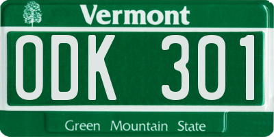 VT license plate ODK301