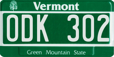 VT license plate ODK302
