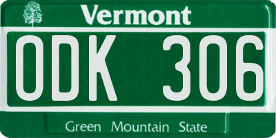 VT license plate ODK306