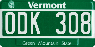 VT license plate ODK308