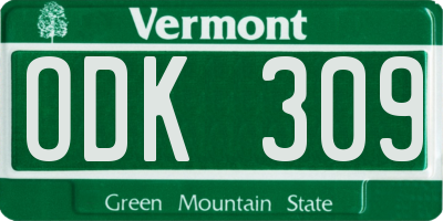 VT license plate ODK309