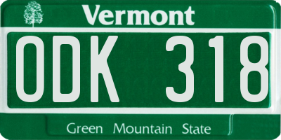 VT license plate ODK318