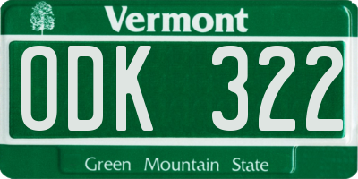 VT license plate ODK322