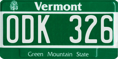 VT license plate ODK326