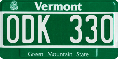 VT license plate ODK330