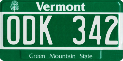 VT license plate ODK342