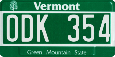 VT license plate ODK354