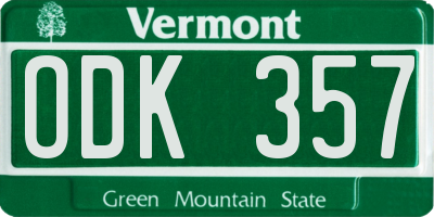 VT license plate ODK357