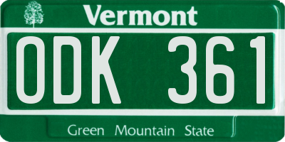 VT license plate ODK361