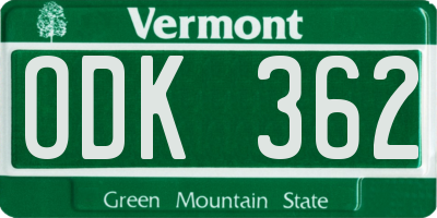 VT license plate ODK362