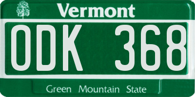 VT license plate ODK368