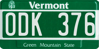 VT license plate ODK376