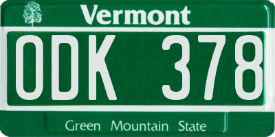 VT license plate ODK378