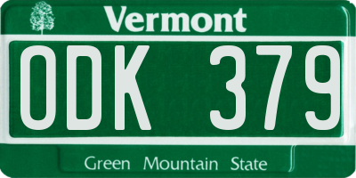 VT license plate ODK379