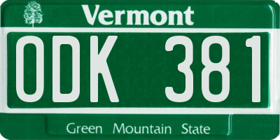 VT license plate ODK381