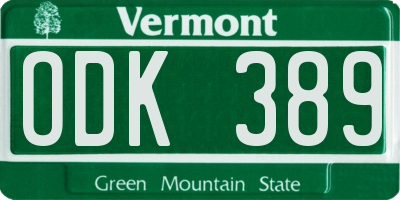VT license plate ODK389