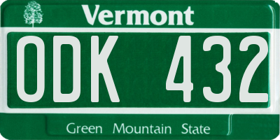 VT license plate ODK432