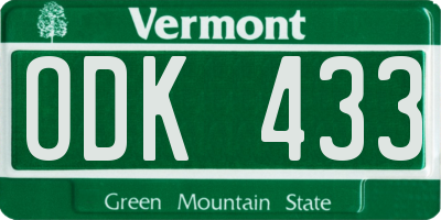 VT license plate ODK433