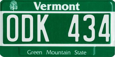 VT license plate ODK434