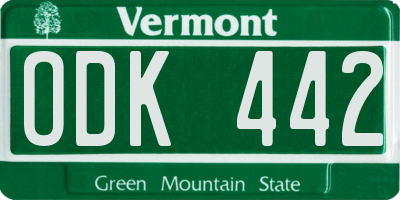VT license plate ODK442