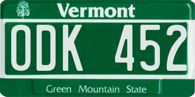 VT license plate ODK452
