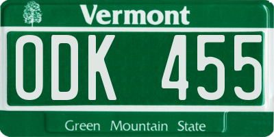 VT license plate ODK455