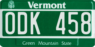 VT license plate ODK458
