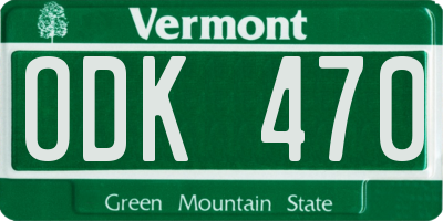 VT license plate ODK470