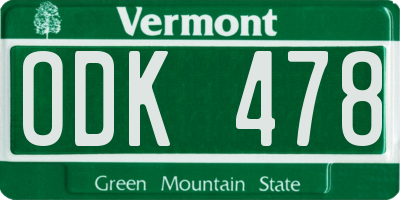 VT license plate ODK478