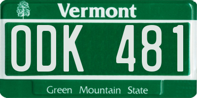 VT license plate ODK481