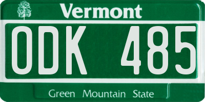 VT license plate ODK485
