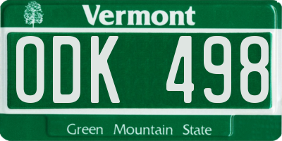 VT license plate ODK498