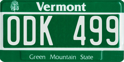 VT license plate ODK499