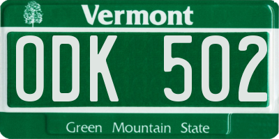 VT license plate ODK502