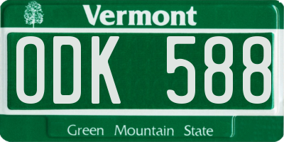 VT license plate ODK588