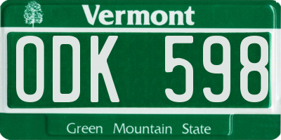 VT license plate ODK598