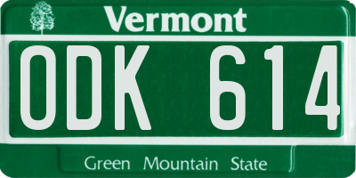 VT license plate ODK614