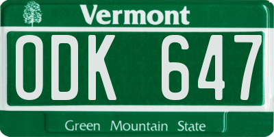 VT license plate ODK647