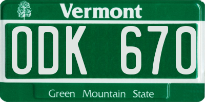 VT license plate ODK670