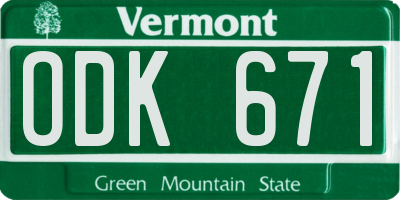 VT license plate ODK671