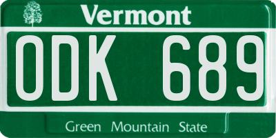 VT license plate ODK689