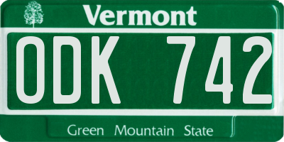 VT license plate ODK742
