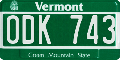 VT license plate ODK743