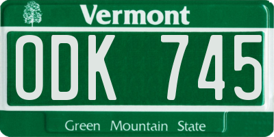 VT license plate ODK745