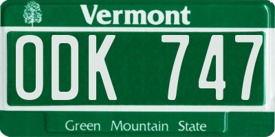 VT license plate ODK747