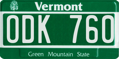 VT license plate ODK760