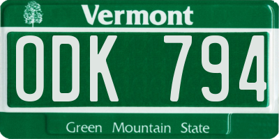 VT license plate ODK794
