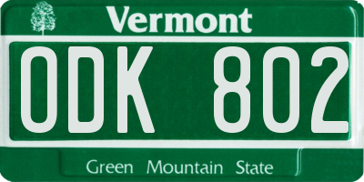 VT license plate ODK802