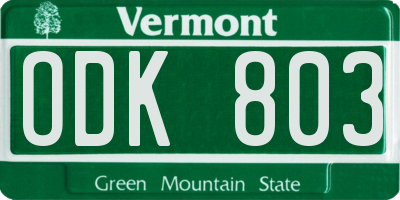 VT license plate ODK803
