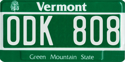 VT license plate ODK808